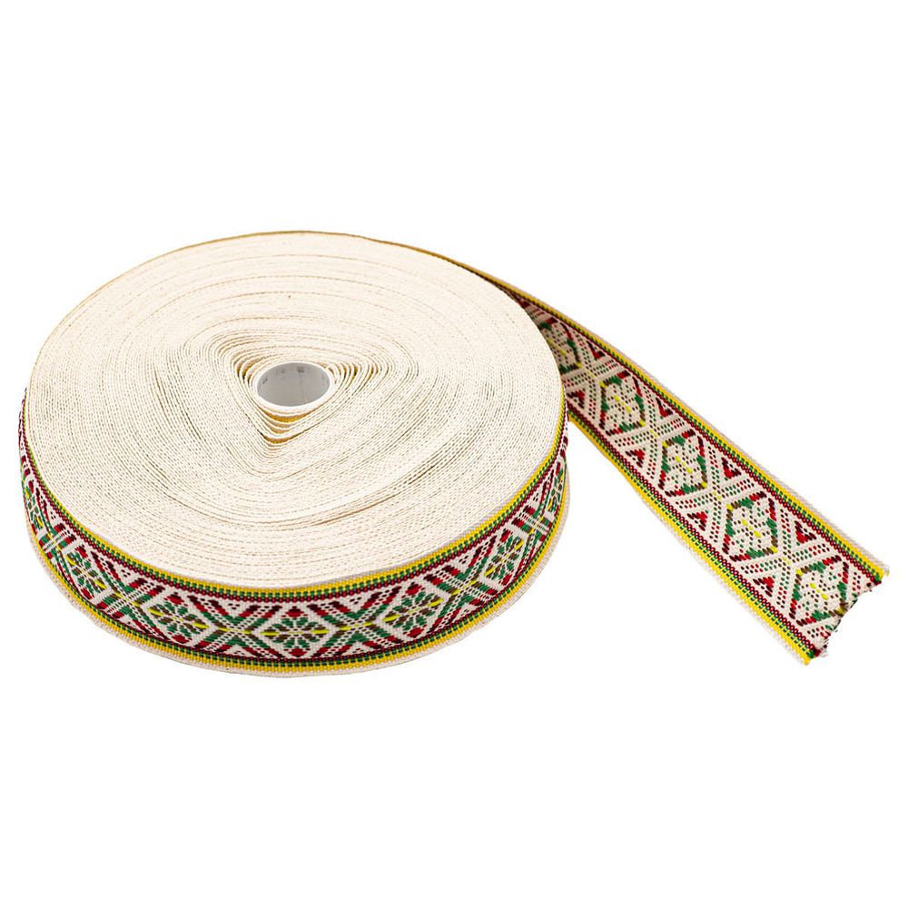 Лента (тесьма) жаккардовая 38.0 мм / 25±1 метров, 157 цветное, 90504 Лента (тесьма) жаккардовая 38.0 мм / 25±1 метров, 157 цветное, 90504