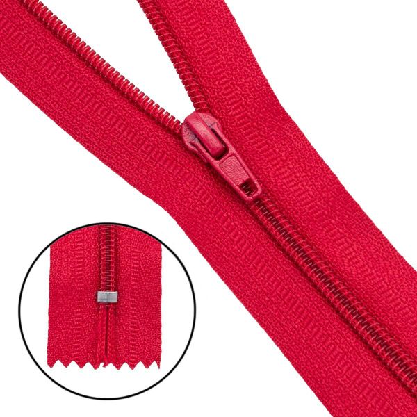 Молния спираль (витая) брючная Т4 (4 мм), 1 зам., н/раз., 20 см, автомат, F148 красный, 10 шт