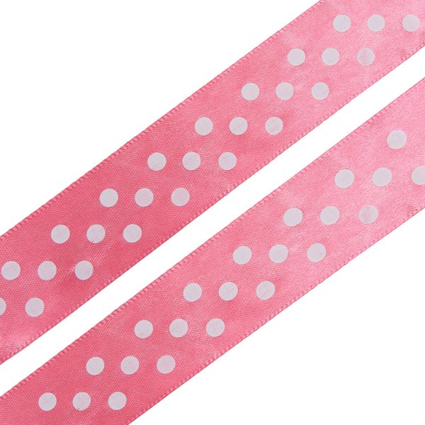Лента атласная в горошек 25.0 мм / 3 метра, розовый, Globus