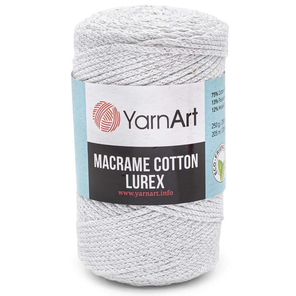 Пряжа YarnArt (ЯрнАрт) Macrame cotton Lurex / уп.4 мот. по 250 г, 205м, 720 белое серебро
