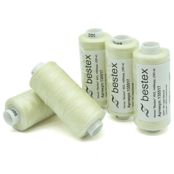 Нитки швейные бытовые Bestex 40/2, 365 м (400 ярд) / 10 кат., 301 античный белый