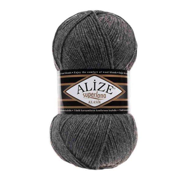 Пряжа Alize (Ализе) Superlana klasik / уп.5 мот. по 100 г, 280м, 182 средне-серый меланж A
