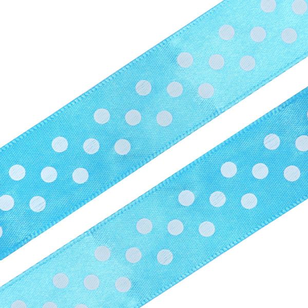 Лента атласная в горошек 25.0 мм / 3 метра, голубой, Globus