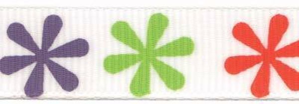 Лента репсовая (в рубчик) с рисунком 12.0 мм / 5 шт по 3 метра, /РП/, 001/F1 белый/цветы, Gamma GRC-124