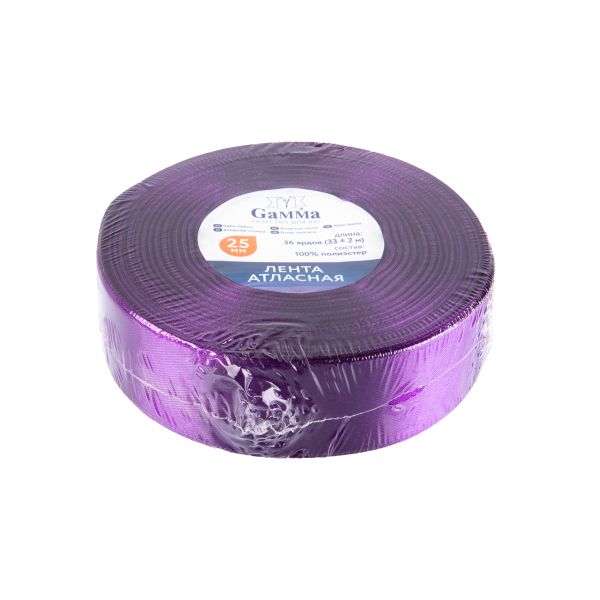 Лента атласная 1-сторонняя 25.0 мм / 33±2 метра, №086 мята, в термоплёнке, Gamma