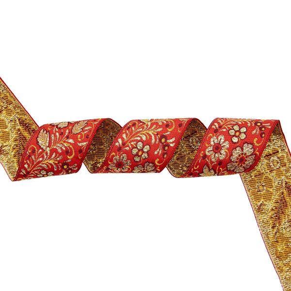 Лента (тесьма) жаккардовая 50.0 мм / 25±1 метров, с метанитом рис. 9560 Яблоневый цвет (6 красный) С3347Г17