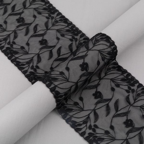 Кружево бельевое эластичное 170 мм / 3±0.2 метра, на сетке, Турция, черный, Gamma GKME-17002