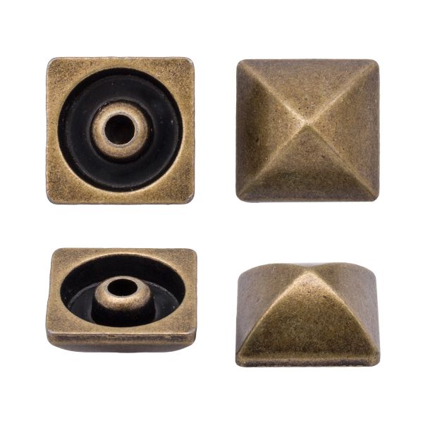 Хольнитены джинсовые 12х12 мм, Пирамида цв.металл |БЕЗ ГВОЗДЯ|, латунь BIG, 20 шт, 53455