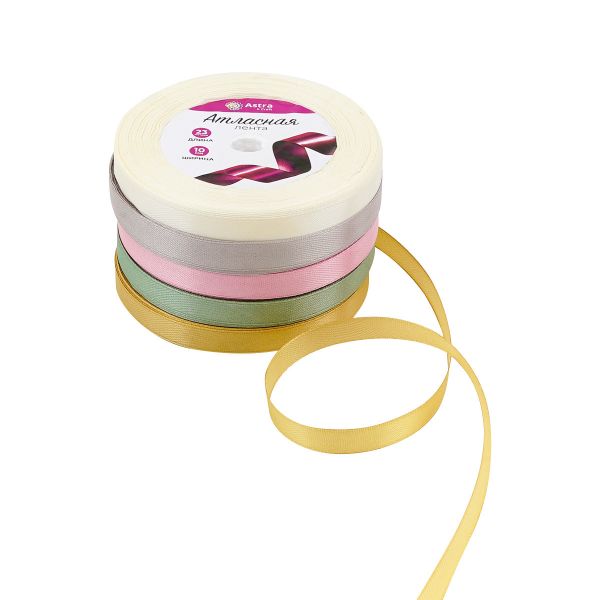 Набор атласных лент 5 цветов по 10.0 мм / 23 метра, коричневый микс