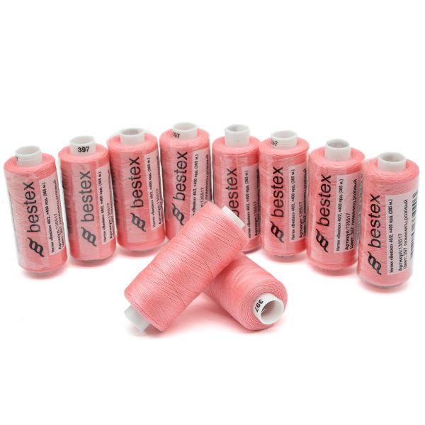 Нитки швейные бытовые Bestex 40/2, 365 м (400 ярд) / 10 кат., 397 розовый неон