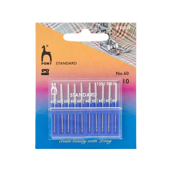 Иглы для швейных машин базовые универсальные 130/705 H, №60 с плоской колбой, 10 шт, Pony, 51019