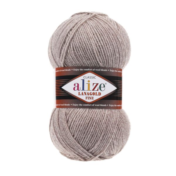 Пряжа Alize (Ализе) Lana Gold Fine / уп.5 мот. по 100 г, 390м, 207 светло-коричневый меланж A
