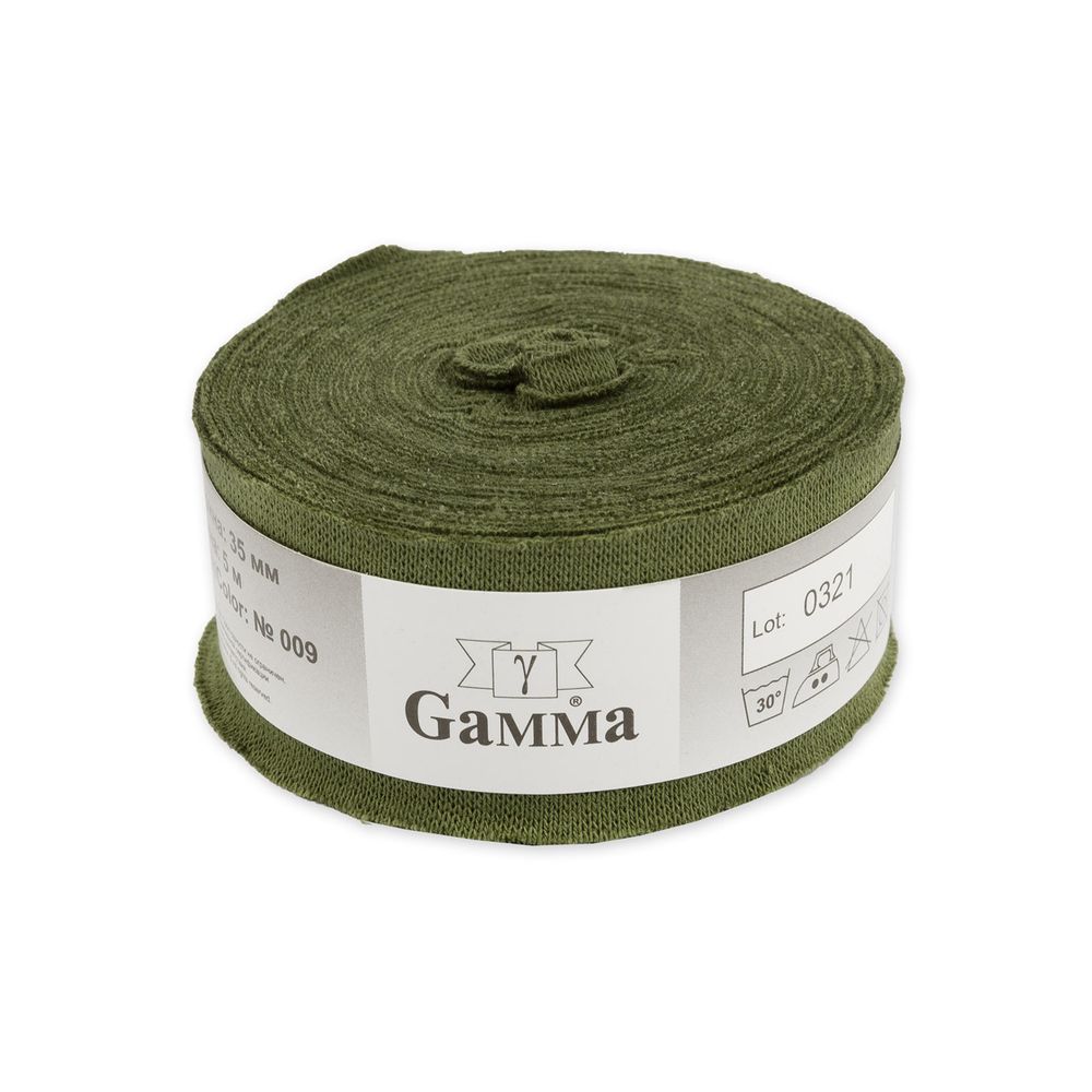Косая бейка трикотажная 35 мм / 5 шт по 5 метров, (рибана), 009 зеленый, Gamma