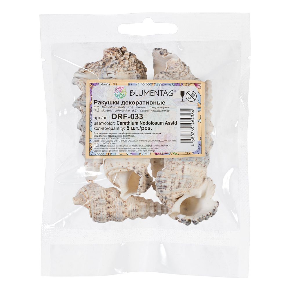 Ракушки декоративные, 5 шт, 9.5 см, Cerethium Nodolosum Asstd, Zlatka DRF-033