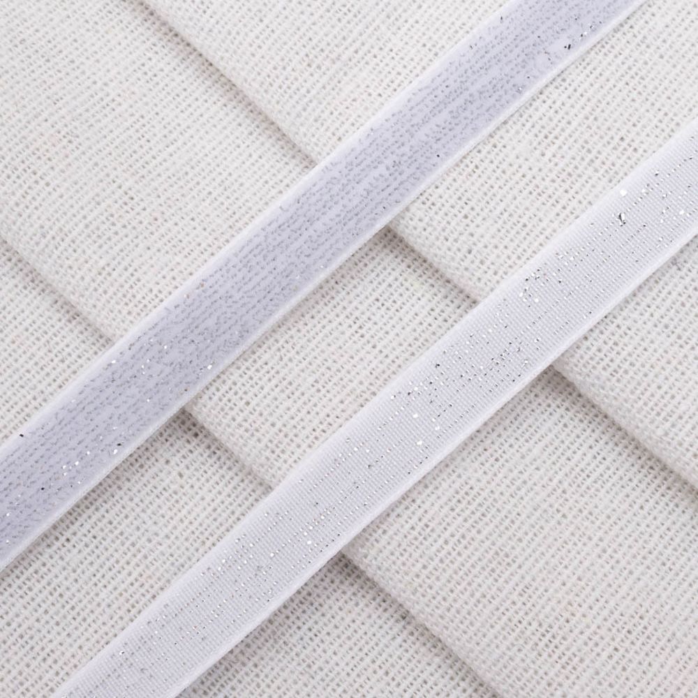 Лента бархатная (тесьма) с люрексом 10.0 мм / 32.9±2 метров, 01 белый