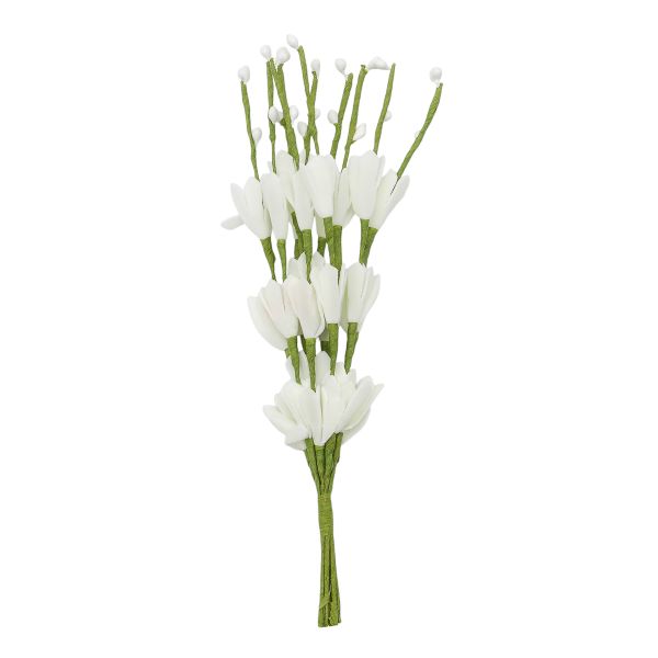 Веточка декоративная букетик, цветочек-фоамиран, 22см, цв. молочный, С-2002