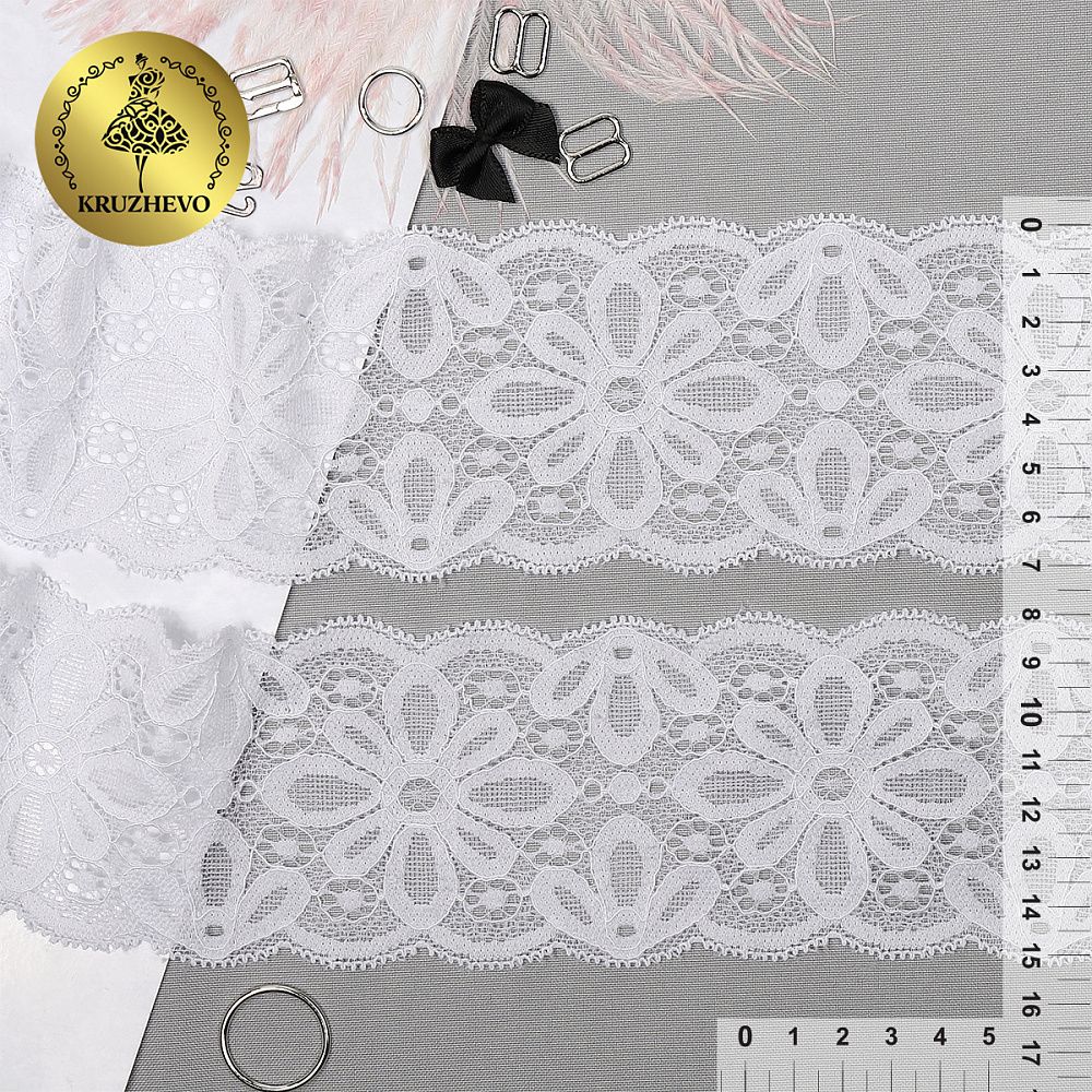 Кружево стрейч (эластичное) 70 мм / 5 метров, TBY.8030, цв.01 белый, Kruzhevo Кружево стрейч (эластичное) 70 мм / 5 метров, TBY.8030, цв.01 белый, Kruzhevo