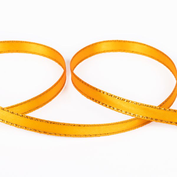 Лента атласная 2-сторонняя с метанитью 6.0 мм / 33±2 метра, 021 т.желтый/золото, Gamma AL-6M