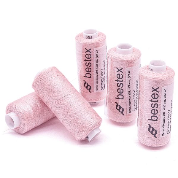 Нитки швейные бытовые Bestex 40/2, 365 м (400 ярд) / 10 кат., 034 светло-розовый