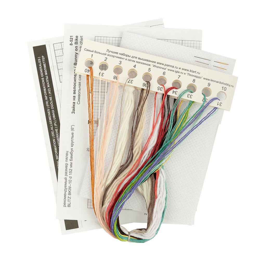 Набор для вышивания нитками Klart, Зайка на велосипеде, 15.5х12 см