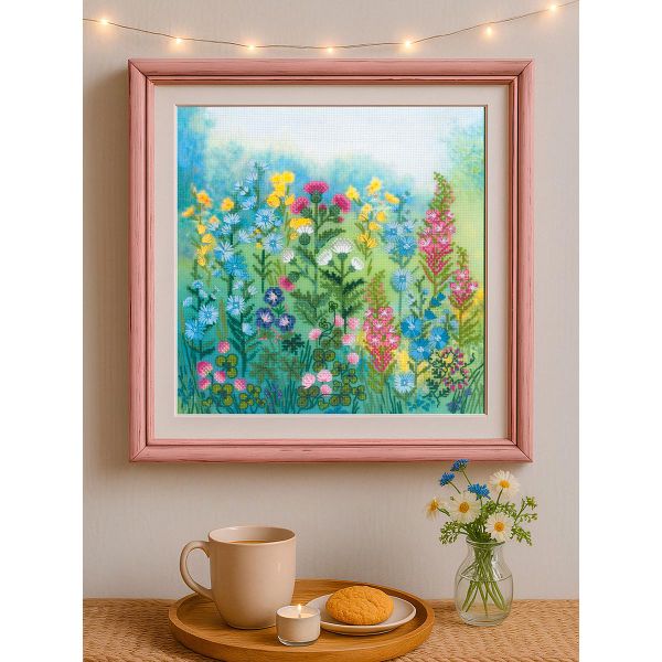 Набор для вышивания нитками Риолис, Луговые цветы 30х30см
