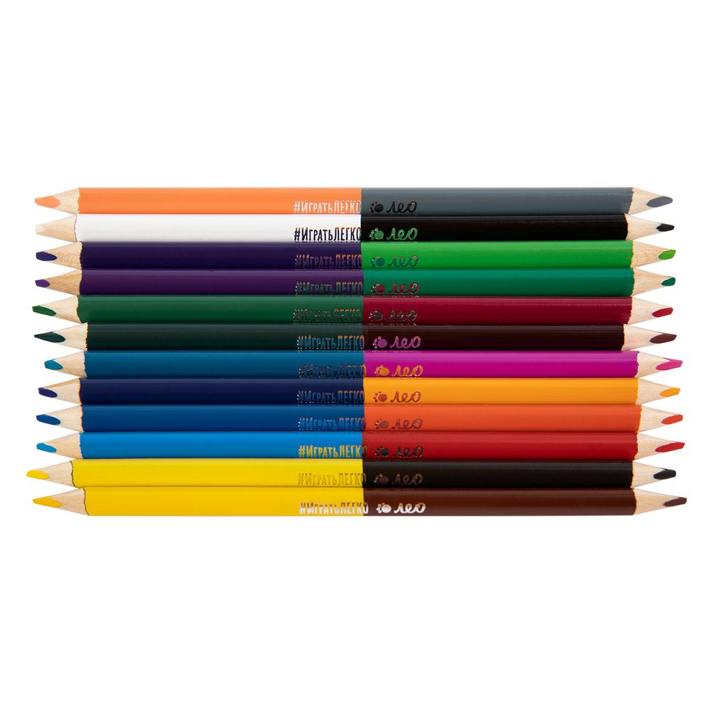 Карандаш двусторонний (набор) заточенный трехгранный 8х24 цв, Лео LGDCP-12
