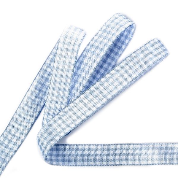 Лента тканевая с рисунком Клетка 15 мм, серо-голубой/белый, уп. 20 м