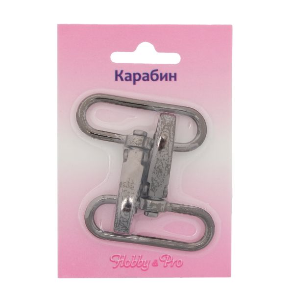 Карабин металл 40 мм (48х52 мм), 2 шт, Hobby&Pro, чер.никель