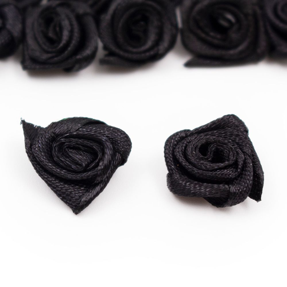 Цветок пришивной атласный Роза 15 мм, черный, 1 шт