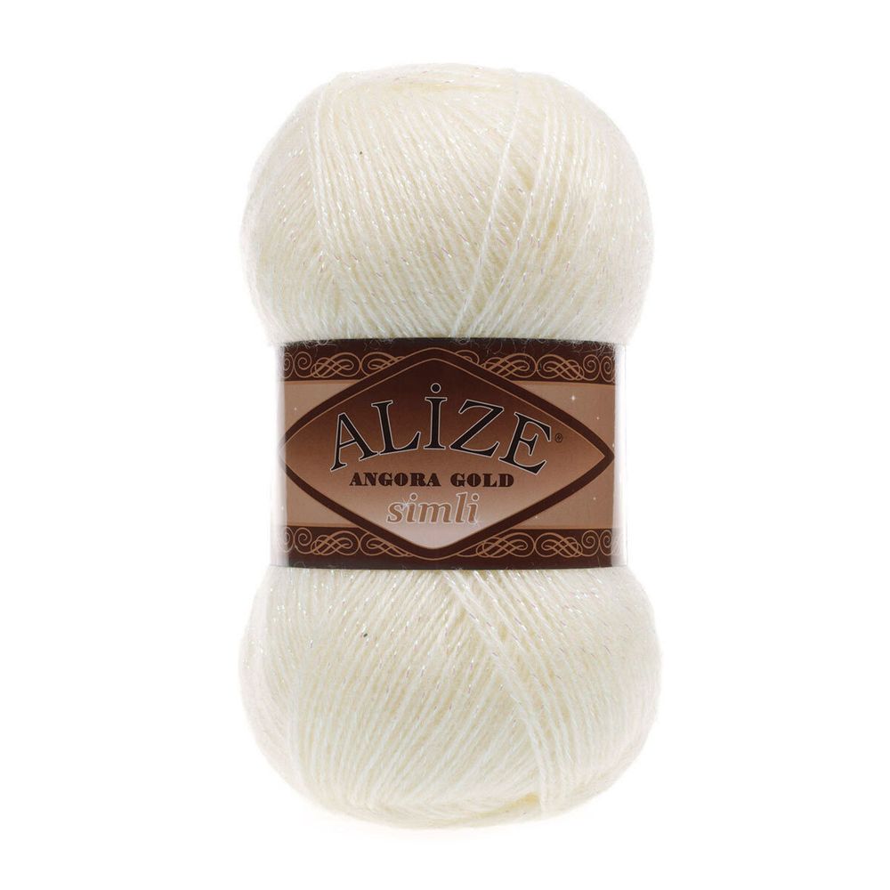 Пряжа Alize (Ализе) Angora Gold Simli / уп.5 мот. по 100 г, 500м, 001 кремовый A