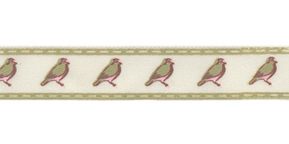 Лента атласная с рисунком 12 мм, 5х3 м, B2/075 птицы/кремовый, Gamma ALP-123