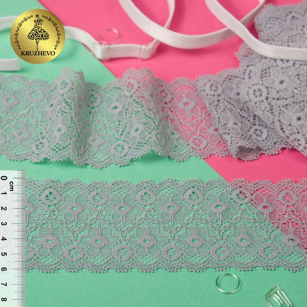 Кружево эластичное (стрейч) 60 мм, 30095, цв.03 серый, 3 метра, Kruzhevo