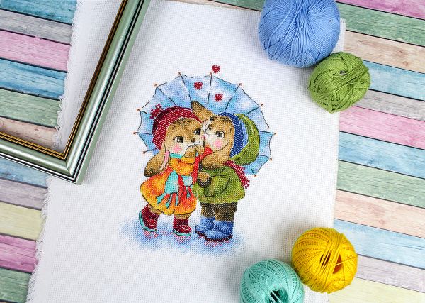 Набор для вышивания нитками МП Студия М-778, Двое под зонтом, 18х13 см