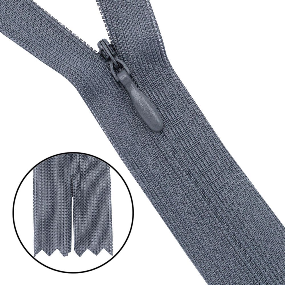 Молния потайная (скрытая) Т3 (3 мм) 1 зам., н/раз., 50 см, серый, 31274 / 50, 10 шт