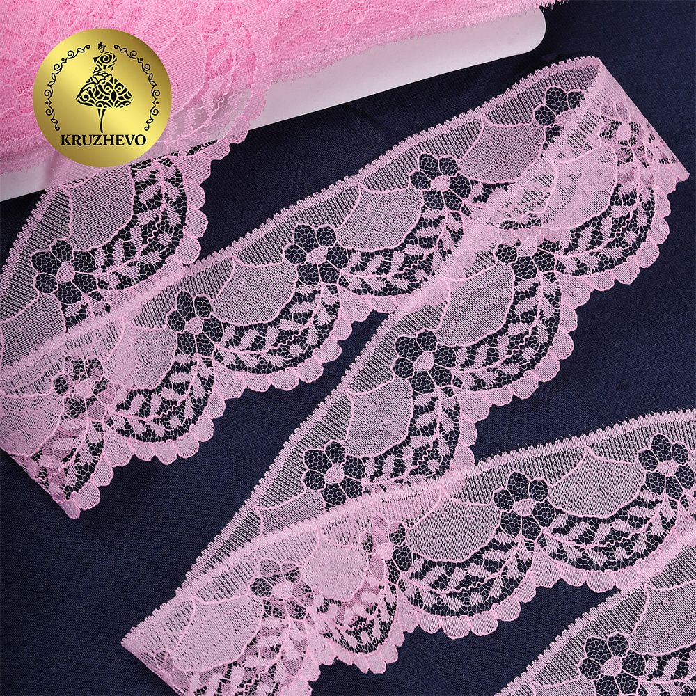 Кружево отделочное в стиле "трикотаж" 40 мм, диз. 278, цв.07 розовый, уп. 27,4 м