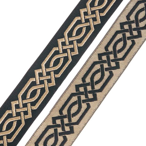 Лента (тесьма) жаккардовая 35.0 мм / 10±0.5 метров, бордюр Кельтский орнамент, 35272 V10 черный/золото