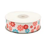 Лента репсовая (в рубчик) Цветочки 2 25.0 мм, 22.86 м (розовый/голубой)