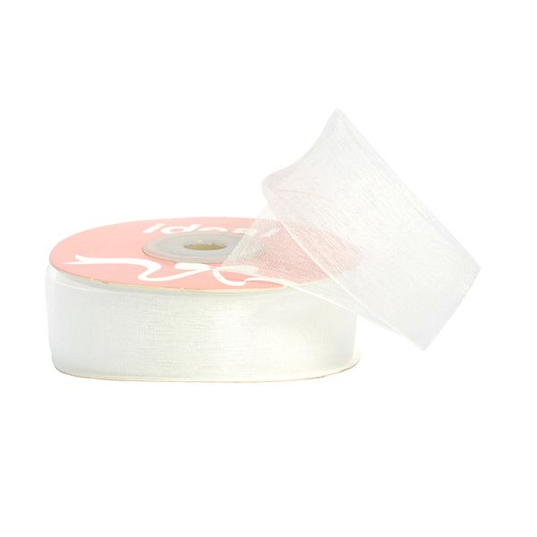 Лента капроновая (органза) 20.0 мм, 1001 белый, уп. 27,4 м