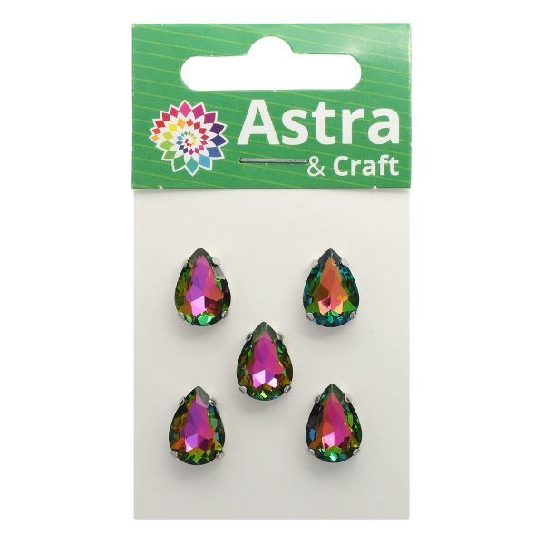 Хрустальные стразы в цапах формы капля, радужный 10х14 мм, 5 шт., АЦ003НН1014