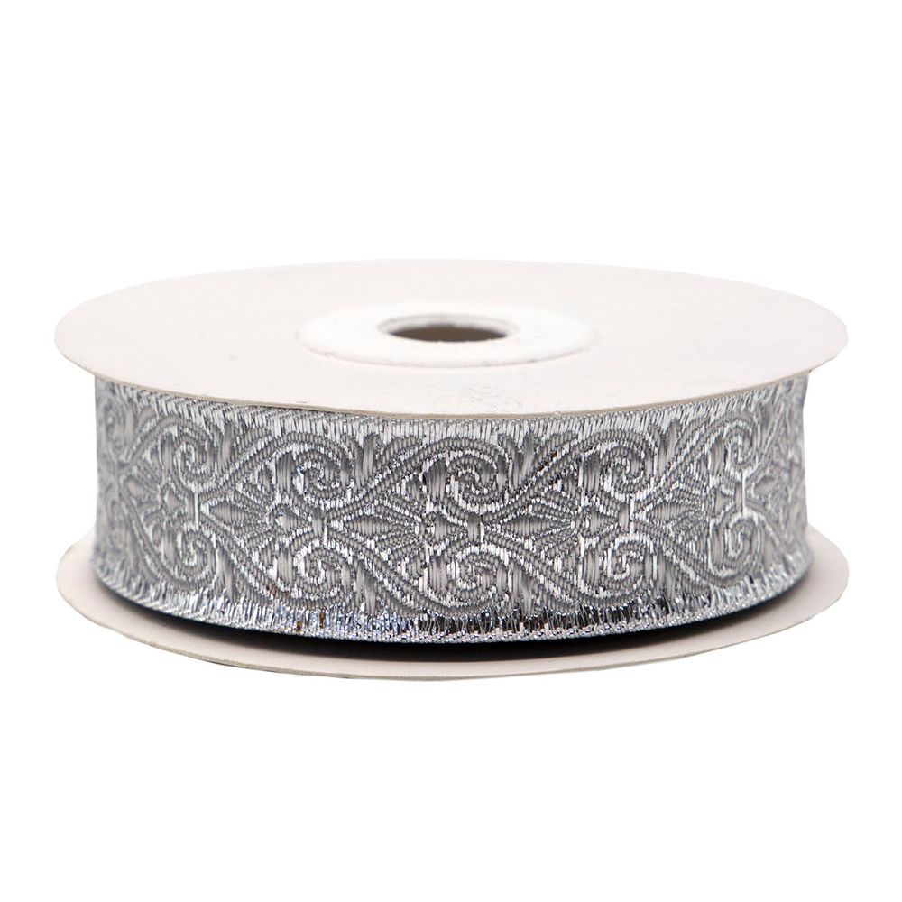 Тесьма металлизированная Дамаск 22мм / 10м (серебро), 22071