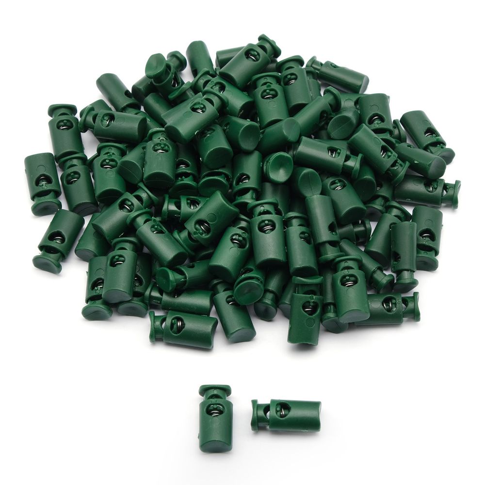 Фиксатор (зажим) для шнура пластик 1 отв., ⌀4.5 мм, 19х9 мм, цилиндр, ПП, т.зеленый, 100 шт