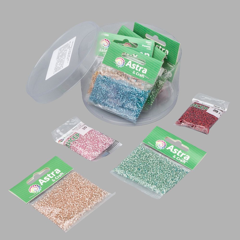 Набор бисера 11/0 ассорти №27 в тубе, 10 цветов, Astra&Craft