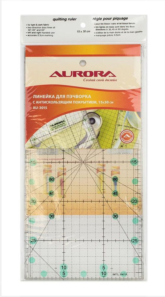 Линейка для пэчворка 30х15см, AU-3015, Aurora, 1 шт