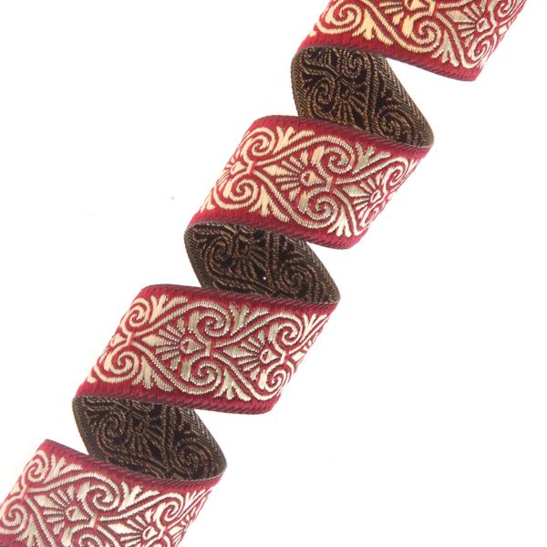 Тесьма декоративная металлизированная Дамаск 22мм, 10 метров, 22071 бордо/золото