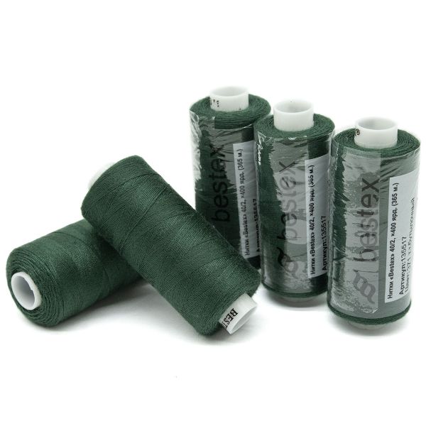 Нитки швейные бытовые Bestex 40/2, 365 м (400 ярд) / 10 кат., 371 темно-зеленый