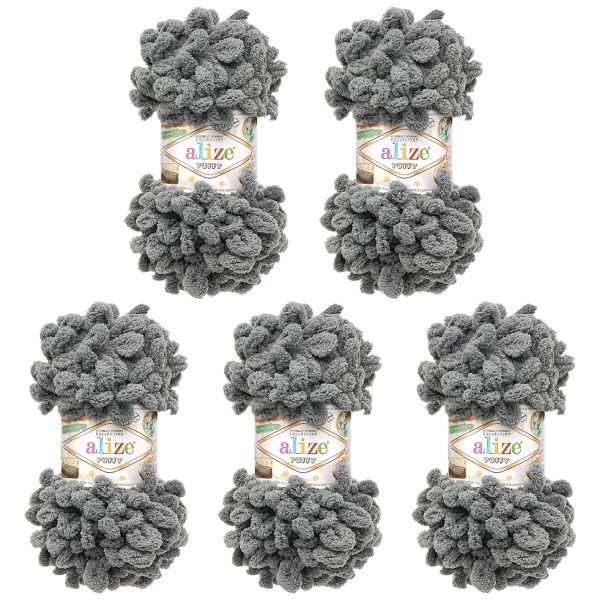 Пряжа Alize (Ализе) Puffy / уп.5 мот. по 100 г, 9м, 53 серый графит