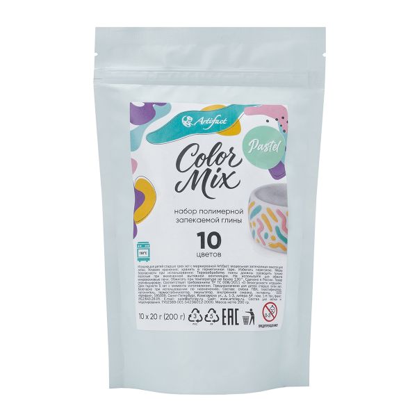 Полимерная глина запекаемая Color Mix 10 цветов по 20 г, Pastel, Artifact