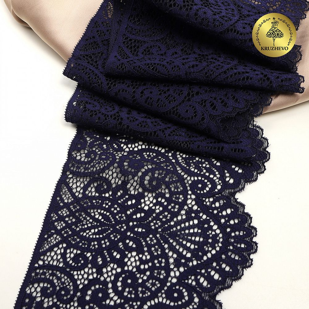 Кружево эластичное (стрейч) 110 мм, 40992PP цв.L061 т.синий уп.25м, Kruzhevo