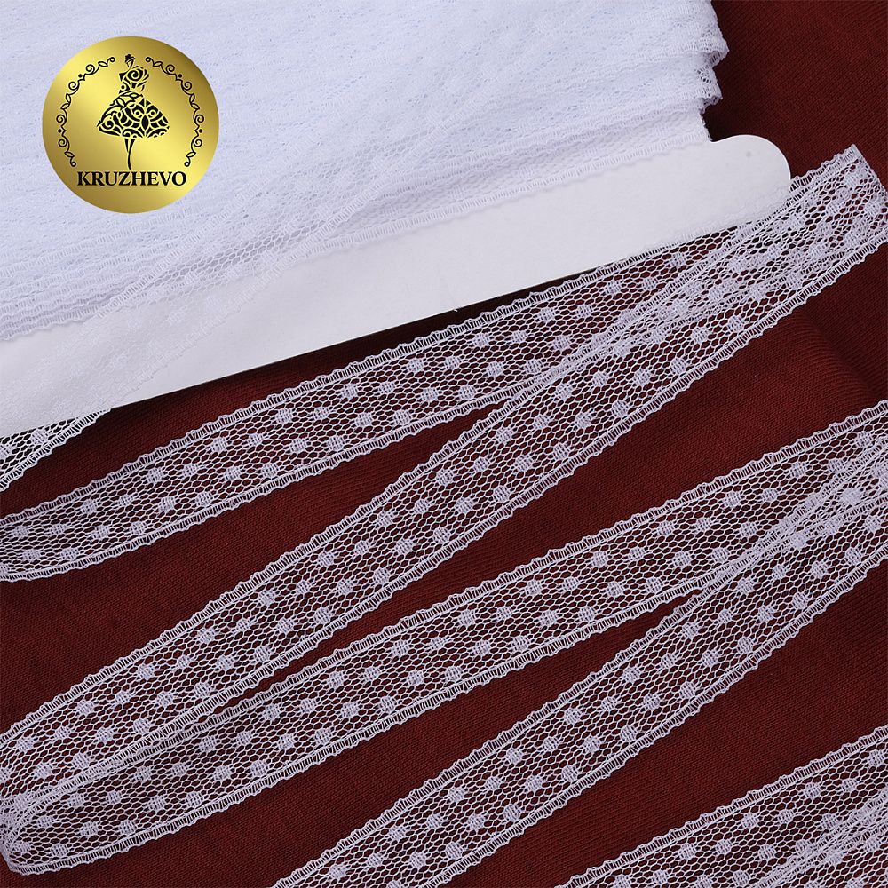 Кружево отделочное в стиле "трикотаж" 15 мм диз. 279, цв.01 белый, уп. 27,4 м