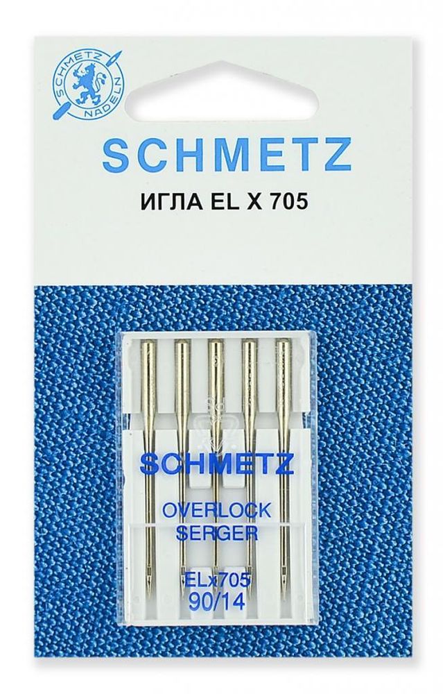 Иглы для плоскошовных машин Schmetz ELx705 №90, хромированные, 5шт, 22:40.1.VDS, 10 блист.